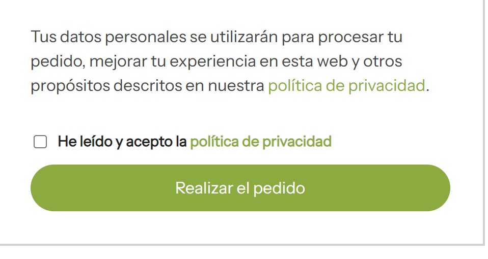 Casilla de Políticas de Privacidad en el Checkout