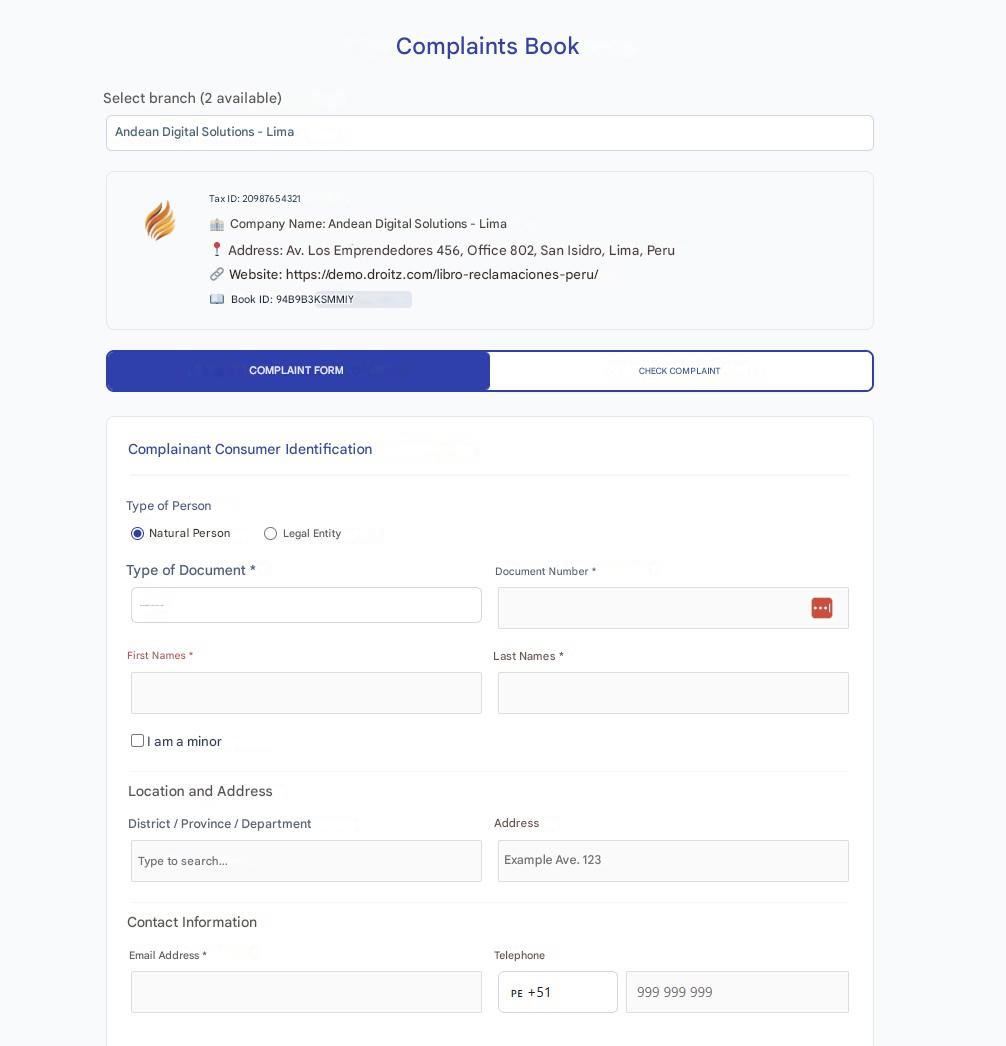 Complaints Book for Peru